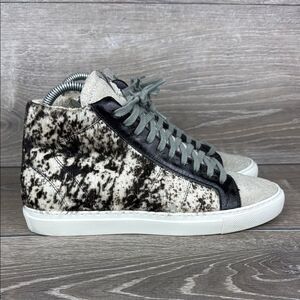 P448 Star Cow Softy Women’s Sz 8/EU 38 Calf Hair Side Zip Mid Lace Up Sneakers